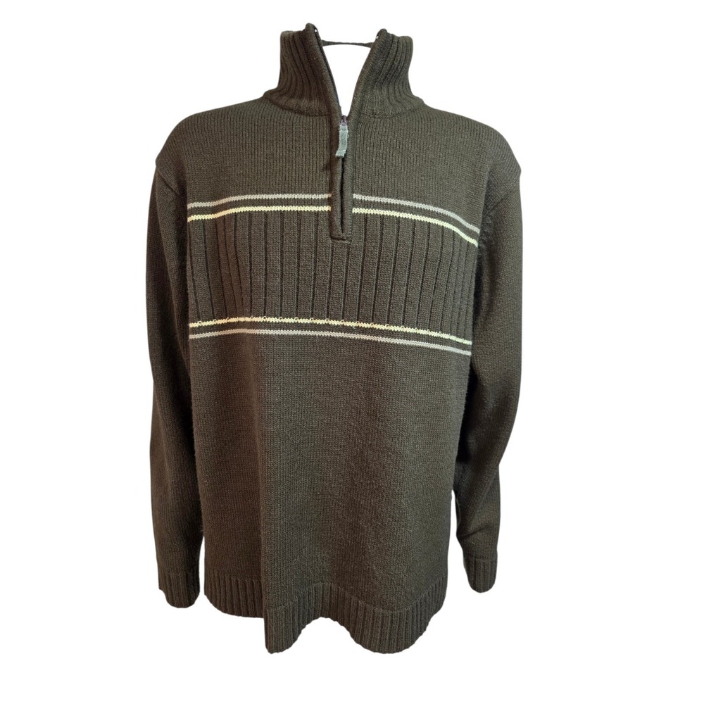 Vtg Gorpcore Quarter-Zip Sweater  Brown  Cream Striped  XXL Modern‎ Culture